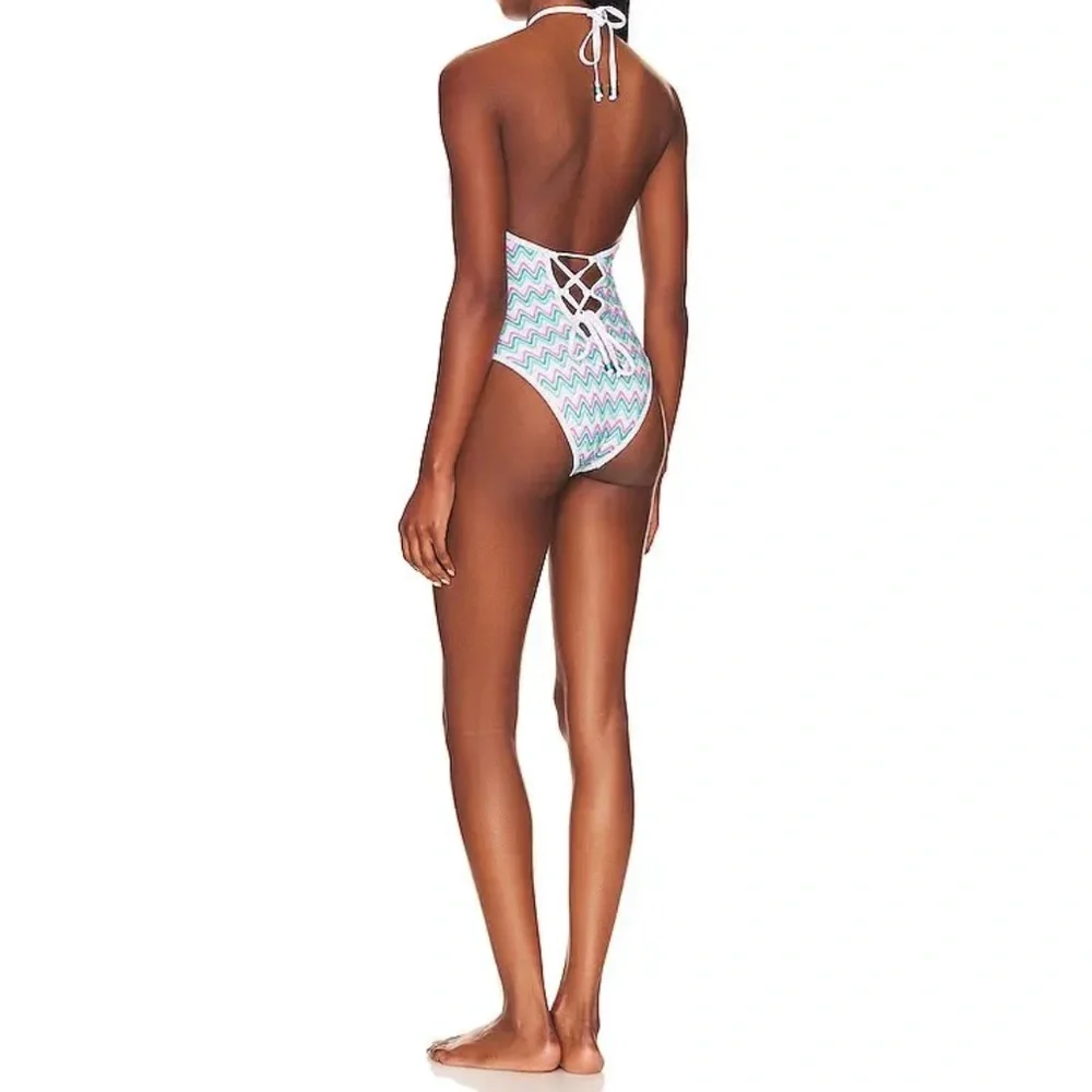 L*Space Mirabella Chevron Ombré Knit Halter One Piece Swimsuit Size Small NWT